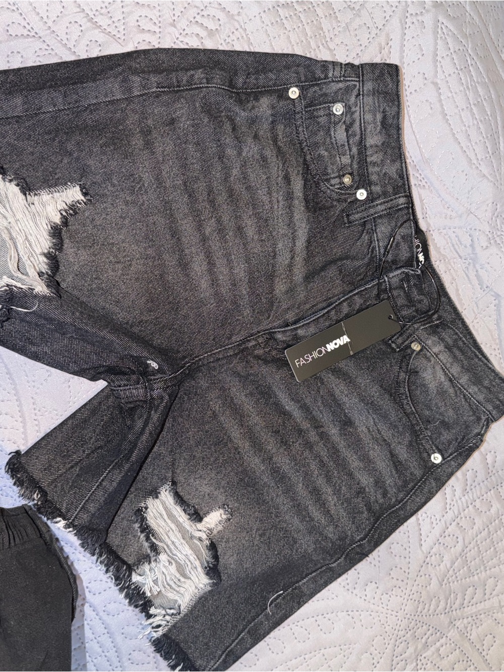 Fashion Nova Black High-Rise Distressed Denim Shorts